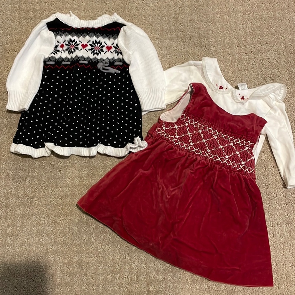 0-3 months baby girl holiday -Gymboree sweater dress and Janie and Jack dress